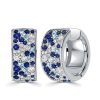 Blue Sapphire Huggie Hoop Earrings | Sterling Silver Multi-Row Design