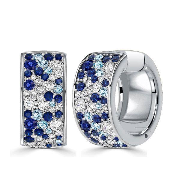 Blue Sapphire Huggie Hoop Earrings | Sterling Silver Multi-Row Design