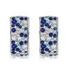 Blue Sapphire Huggie Hoop Earrings | Sterling Silver Multi-Row Design