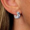Blue Sapphire Huggie Hoop Earrings | Sterling Silver Multi-Row Design