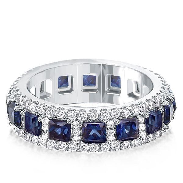 Halo Eternity Blue Asscher Cut Wedding Band - 925 Sterling Silver