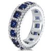 Halo Eternity Blue Asscher Cut Wedding Band - 925 Sterling Silver