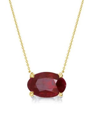 Golden Oval Garnet Pendant Necklace - 18K Gold Plated Sterling Silver
