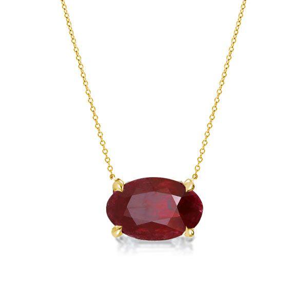 Golden Oval Garnet Pendant Necklace - 18K Gold Plated Sterling Silver