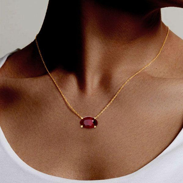 Golden Oval Garnet Pendant Necklace - 18K Gold Plated Sterling Silver