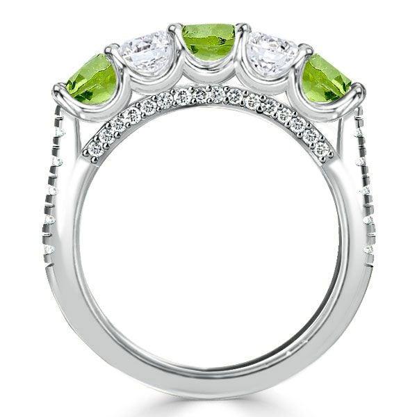 Peridot and White Round Half Eternity Wedding Band for Women in Sterling Silver