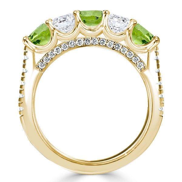 Peridot and White Round Half Eternity Wedding Band for Women in Sterling Silver