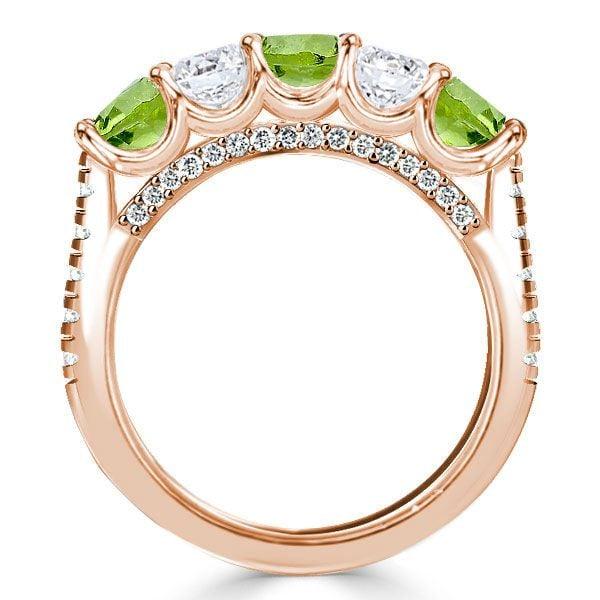 Peridot and White Round Half Eternity Wedding Band for Women in Sterling Silver