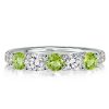Peridot and White Round Half Eternity Wedding Band for Women in Sterling Silver