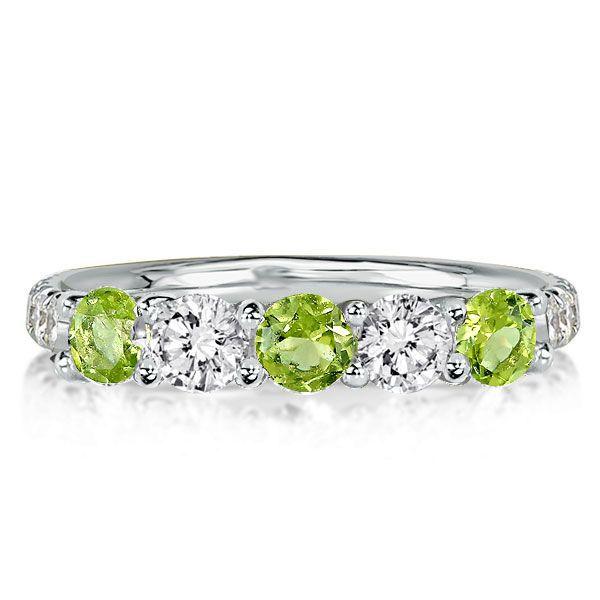 Peridot and White Round Half Eternity Wedding Band for Women in Sterling Silver