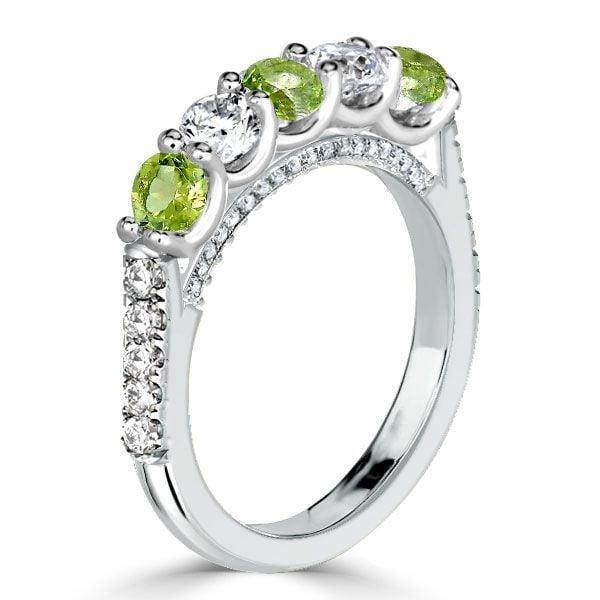 Peridot and White Round Half Eternity Wedding Band for Women in Sterling Silver