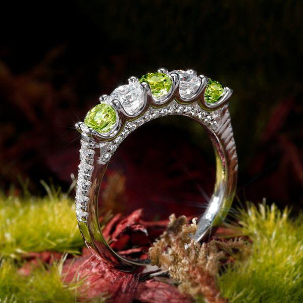 Peridot and White Round Half Eternity Wedding Band for Women in Sterling Silver