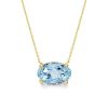 Golden Oval Aquamarine Solitaire Pendant Necklace - 18K Gold Plated Sterling Silver