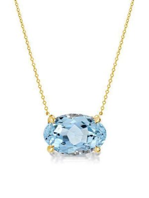Golden Oval Aquamarine Solitaire Pendant Necklace - 18K Gold Plated Sterling Silver