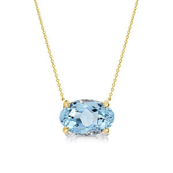 Golden Oval Aquamarine Solitaire Pendant Necklace - 18K Gold Plated Sterling Silver