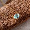 Golden Oval Aquamarine Solitaire Pendant Necklace - 18K Gold Plated Sterling Silver