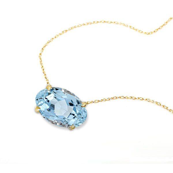 Golden Oval Aquamarine Solitaire Pendant Necklace - 18K Gold Plated Sterling Silver
