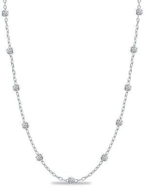 3mm Cushion Cut Bezel Set Tennis Necklace for Women in 925 Sterling Silver