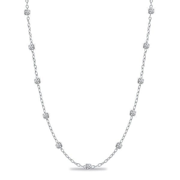 3mm Cushion Cut Bezel Set Tennis Necklace for Women in 925 Sterling Silver
