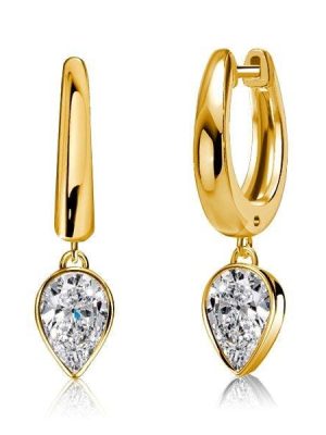925 Sterling Silver Pear Cut White Sapphire Hoop Earrings for Women with Rhodium Plating