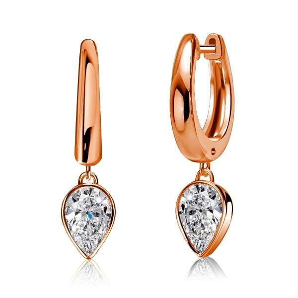 925 Sterling Silver Pear Cut White Sapphire Hoop Earrings for Women with Rhodium Plating