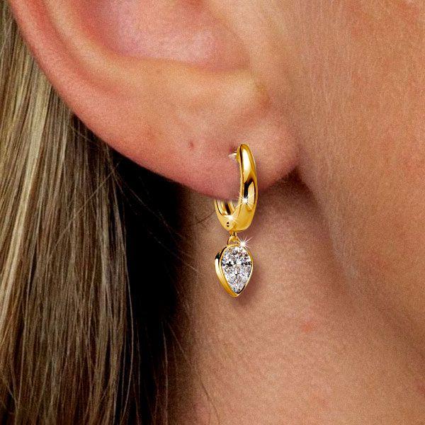 925 Sterling Silver Pear Cut White Sapphire Hoop Earrings for Women with Rhodium Plating