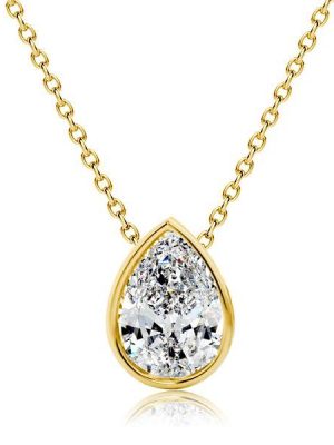 Pear Cut White Sapphire Pendant Necklace - 18K Gold Plated Sterling Silver