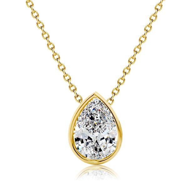 Pear Cut White Sapphire Pendant Necklace - 18K Gold Plated Sterling Silver