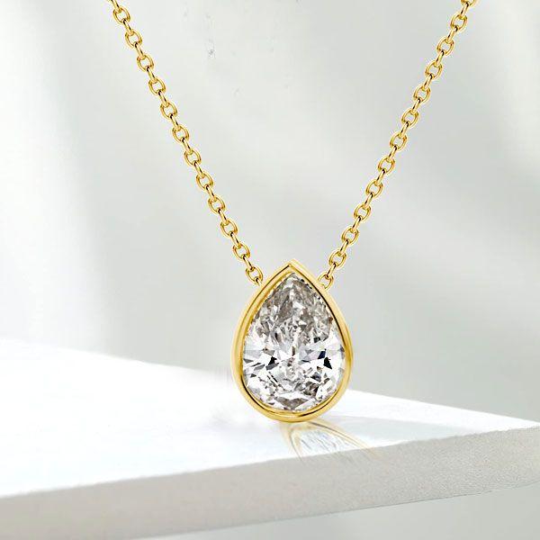Pear Cut White Sapphire Pendant Necklace - 18K Gold Plated Sterling Silver