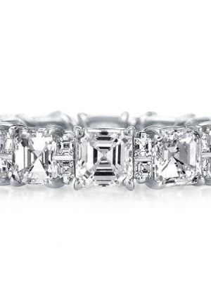 Asscher Cut Sterling Silver Eternity Band - 14.15 CT. TW.