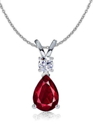 Teardrop Pear Cut Ruby Pendant Necklace for Women in 925 Sterling Silver
