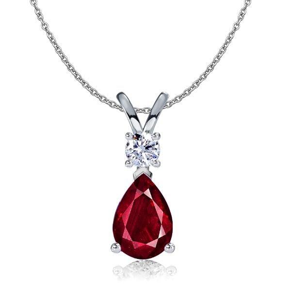 Teardrop Pear Cut Ruby Pendant Necklace for Women in 925 Sterling Silver