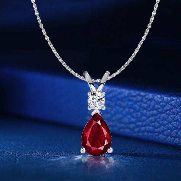 Teardrop Pear Cut Ruby Pendant Necklace for Women in 925 Sterling Silver