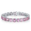 Emerald Cut White & Pink Stone Bracelet in 925 Sterling Silver for Weddings