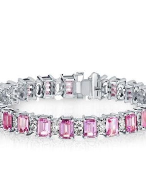 Emerald Cut White & Pink Stone Bracelet in 925 Sterling Silver for Weddings