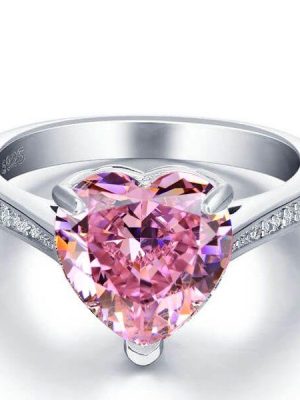 Heart Cut Pink Sapphire Engagement Ring - 925 Sterling Silver
