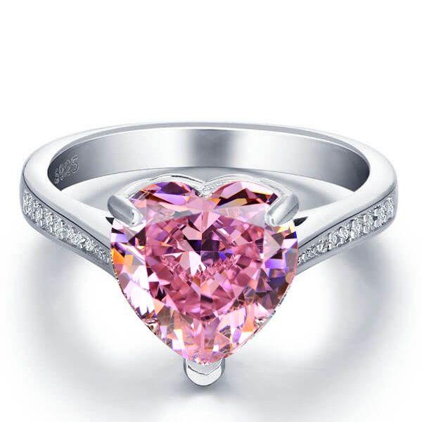 Heart Cut Pink Sapphire Engagement Ring - 925 Sterling Silver