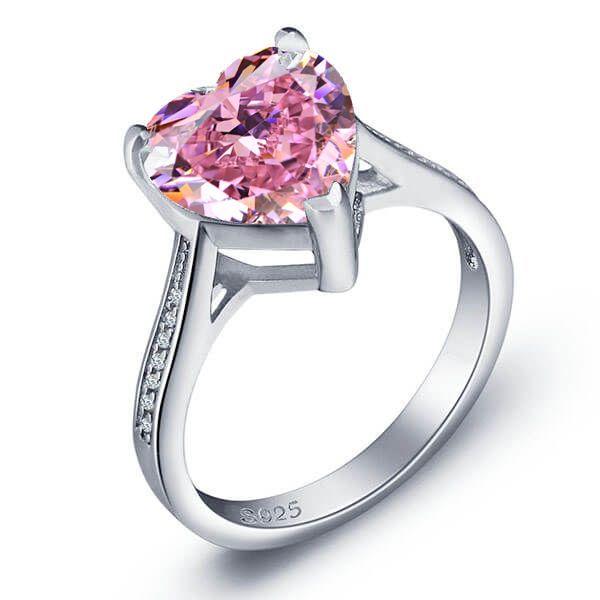 Heart Cut Pink Sapphire Engagement Ring - 925 Sterling Silver