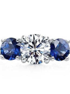 Three Stone Round Engagement Ring in 925 Sterling Silver with 2.00 CT Center Stone