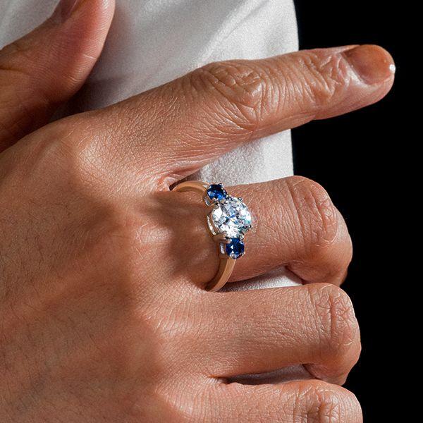 Three Stone Round Engagement Ring in 925 Sterling Silver with 2.00 CT Center Stone