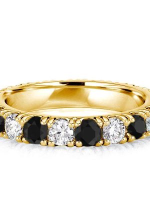 White, Black & Gold Wedding Band for Women - 18K Gold Plated Sterling Silver