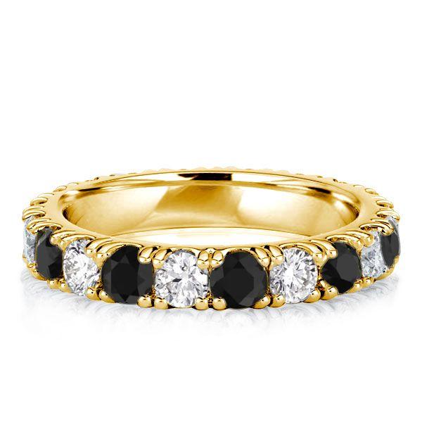 White, Black & Gold Wedding Band for Women - 18K Gold Plated Sterling Silver