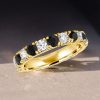 White, Black & Gold Wedding Band for Women - 18K Gold Plated Sterling Silver