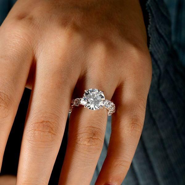 Simple Round Cut Solitaire Engagement Ring in 925 Sterling Silver with Rhodium Finish