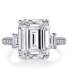 Emerald & White Sapphire 3 Stone Engagement Ring - Sterling Silver