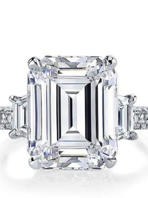 Emerald & White Sapphire 3 Stone Engagement Ring - Sterling Silver