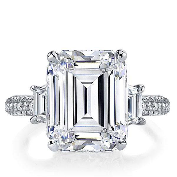 Emerald & White Sapphire 3 Stone Engagement Ring - Sterling Silver