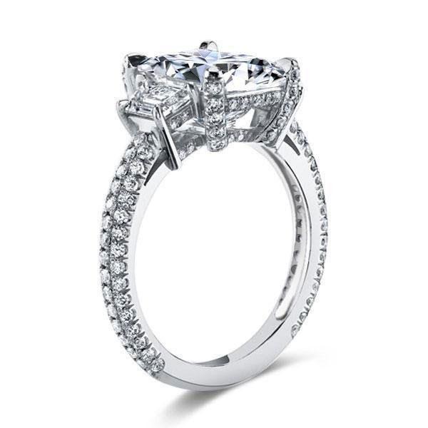 Emerald & White Sapphire 3 Stone Engagement Ring - Sterling Silver