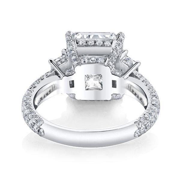 Emerald & White Sapphire 3 Stone Engagement Ring - Sterling Silver