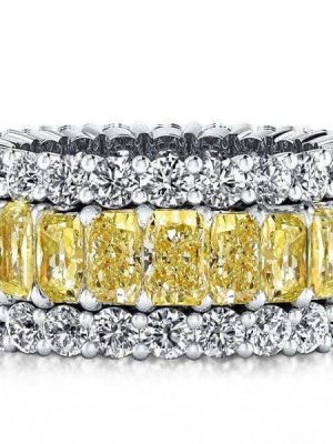 Triple Row Radiant Cut Yellow Topaz Sterling Silver Wedding Band for Women